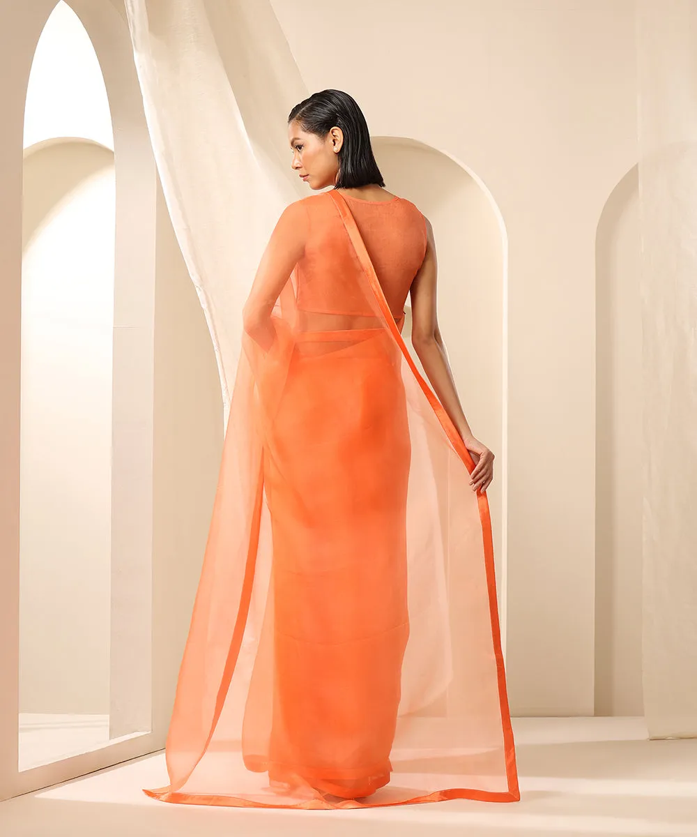 Peach Fuzz Pure Organza Saree With Satin Finishing