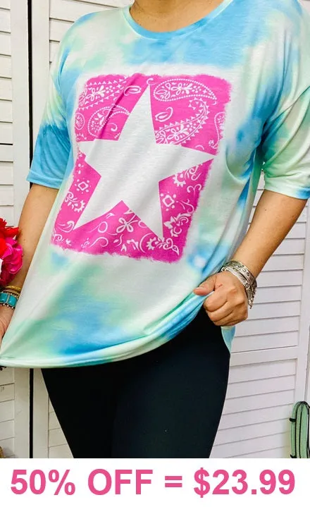 Pink Bandana Star Tie Dye Top