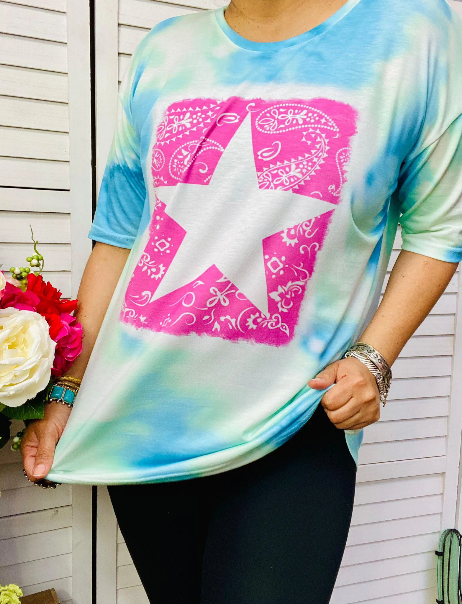 Pink Bandana Star Tie Dye Top