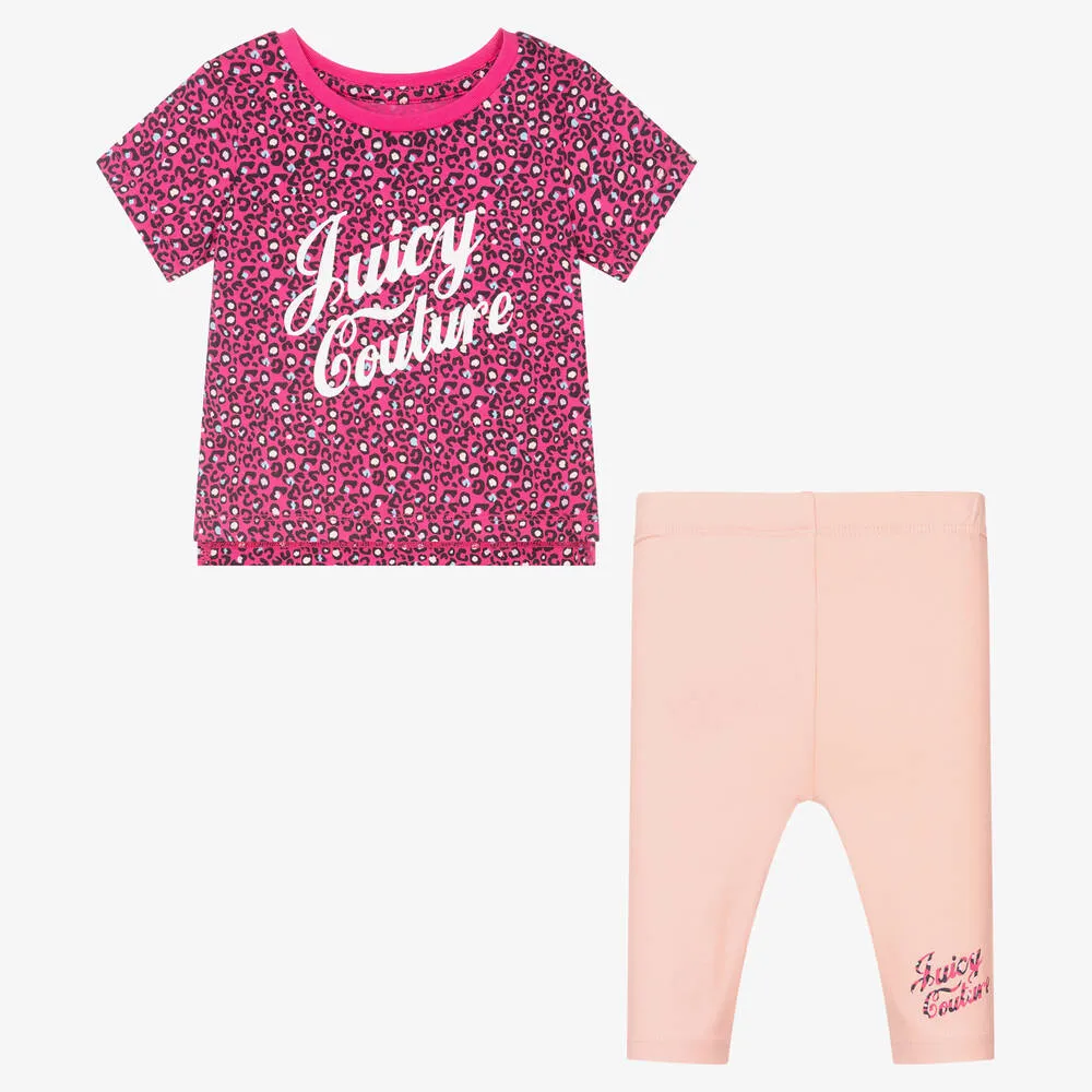 Pink Logo Cotton Leggings Set