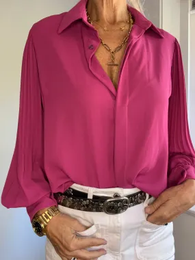 Pink Pleated Sleeve Blouse for Women