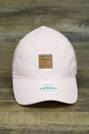 Pink Wildwood hat, Wildwood New Jersey, Oxford Pink Square, Leather Logo, Adjustable Baseball Cap