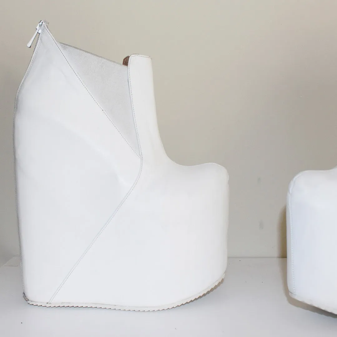 Platform Ankle Wedge Booties White Hidden