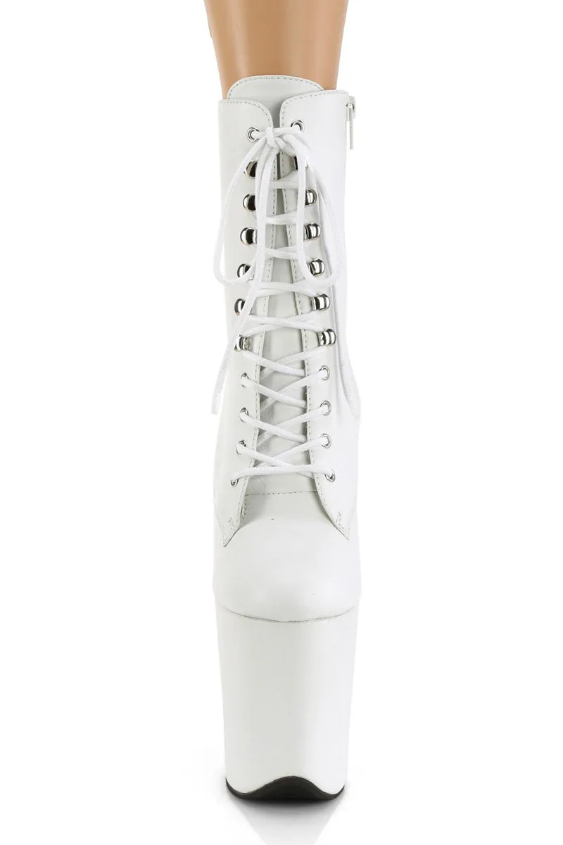 Pleaser Flamingo-1020LWR 8-inch Leather Boots - Matte White