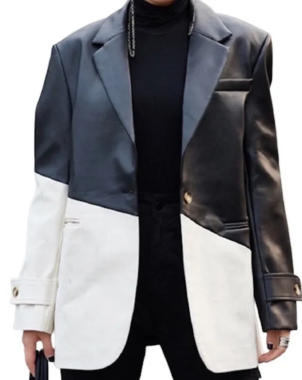 PU Blazer in Color Block