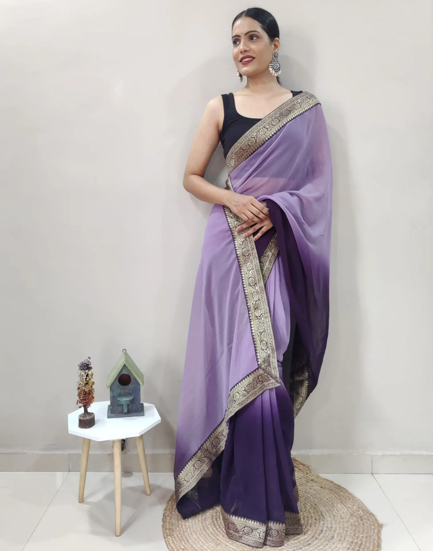 Purple Plain Saree