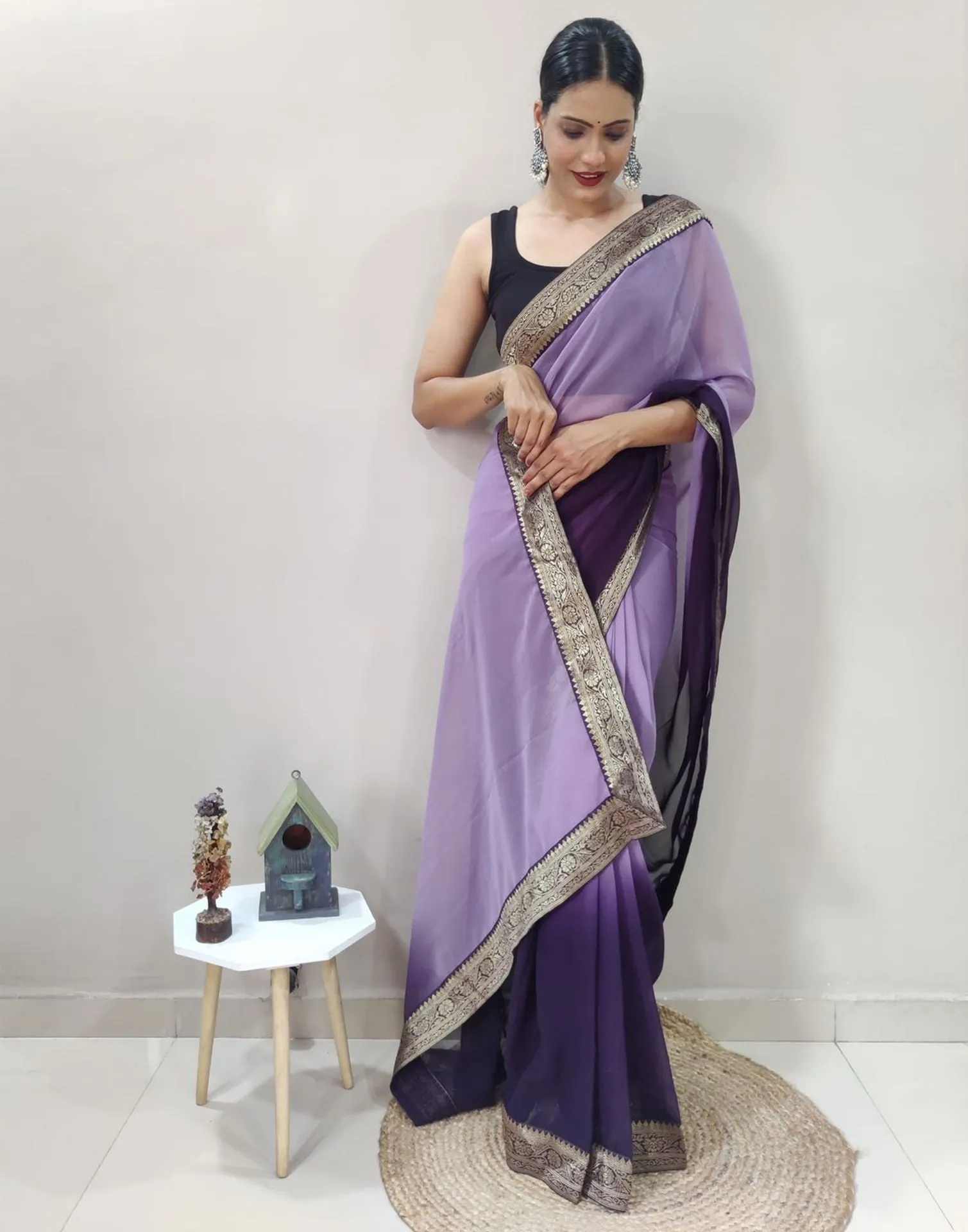 Purple Plain Saree