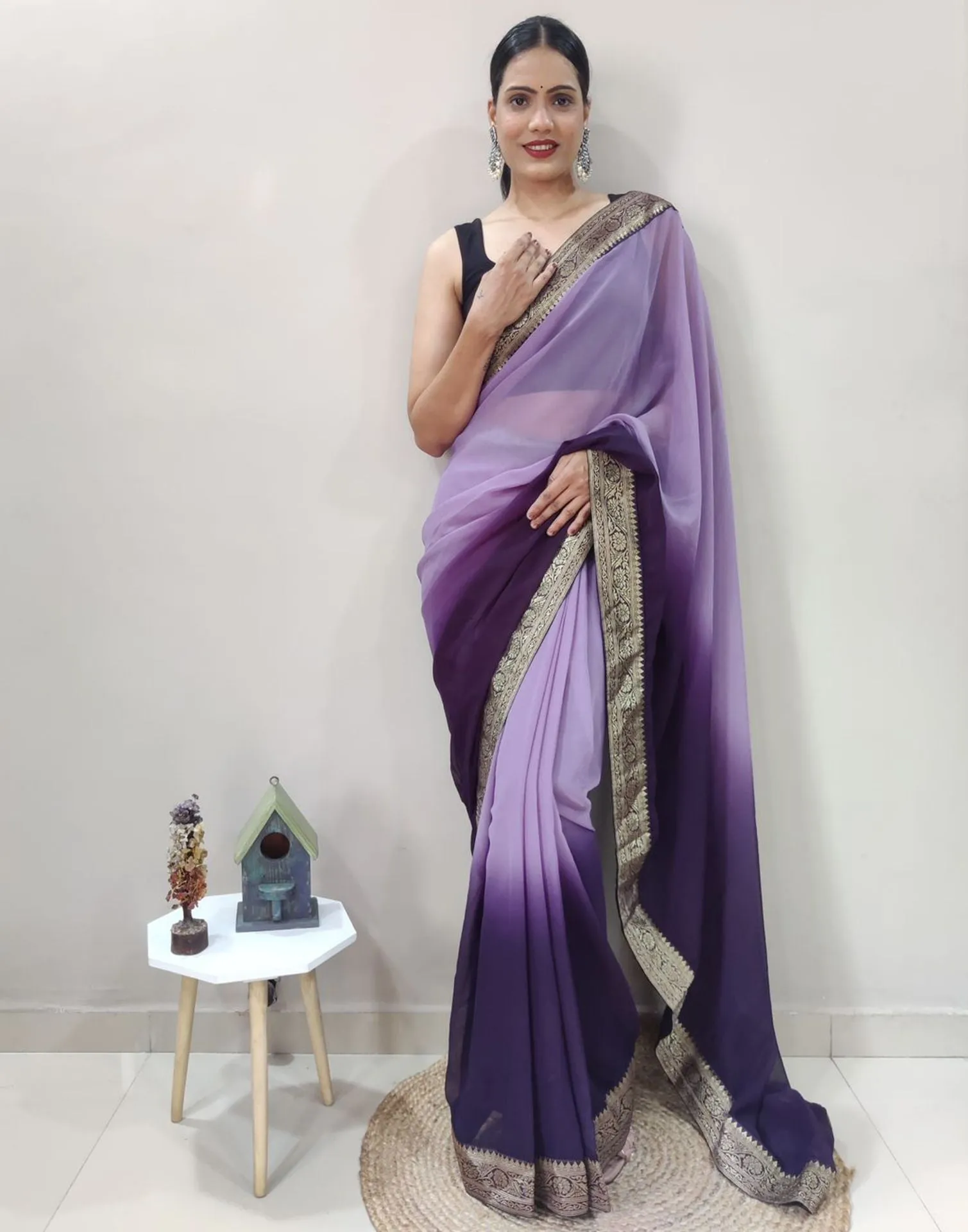 Purple Plain Saree