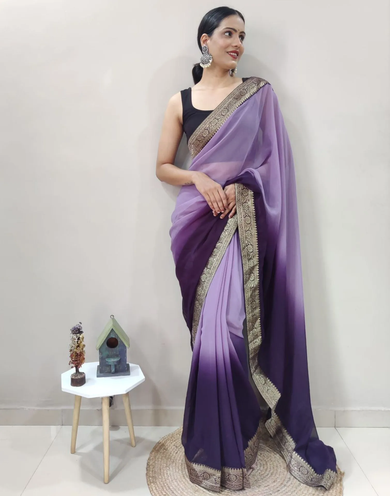 Purple Plain Saree