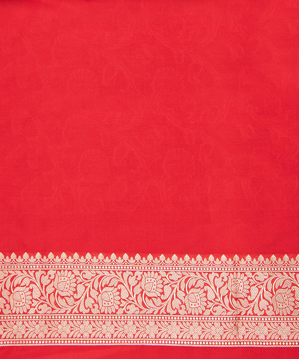 Red Handloom Pure Katan Silk Banarasi Saree with Small Floral Cutwork Jaal