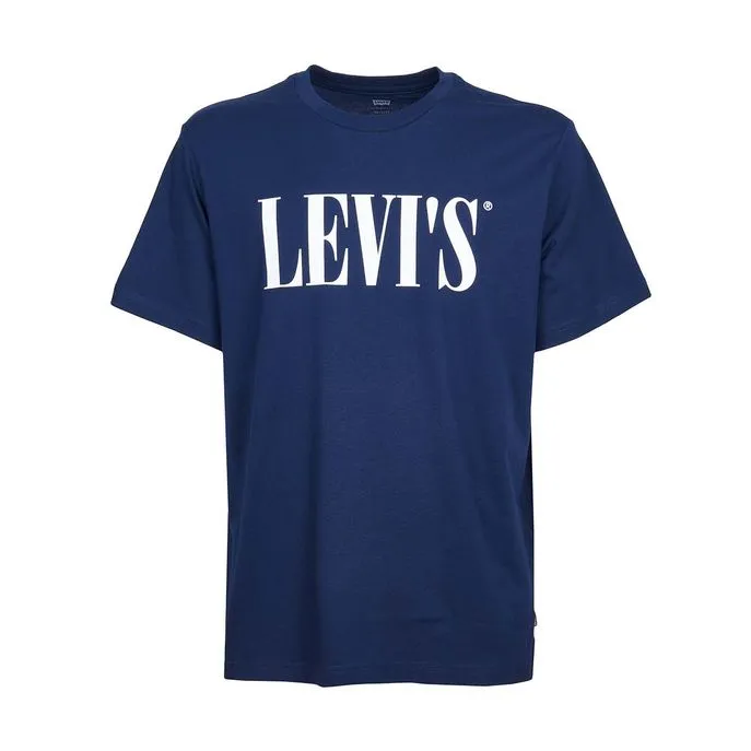 relaxed graphic t-shirt serif logo navy blue bianco