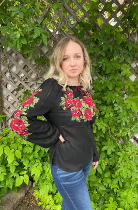 Result: Poppies Embroidered Black Blouse - Stylish and Chic!