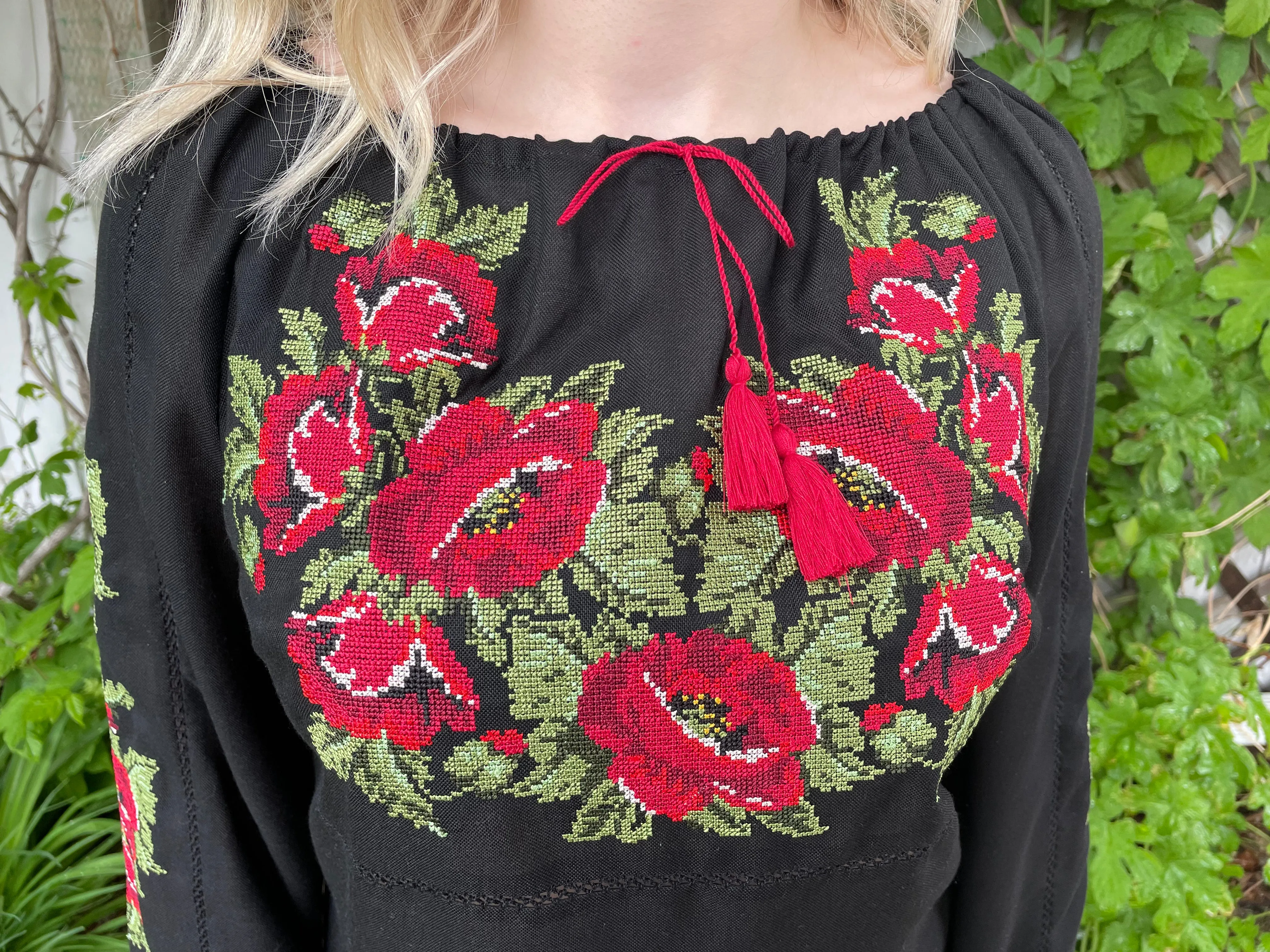 Result: Poppies Embroidered Black Blouse - Stylish and Chic!