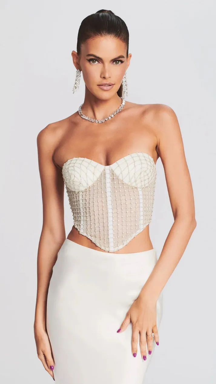 Retrofete Margery Embellished Bustier Top White for sale.