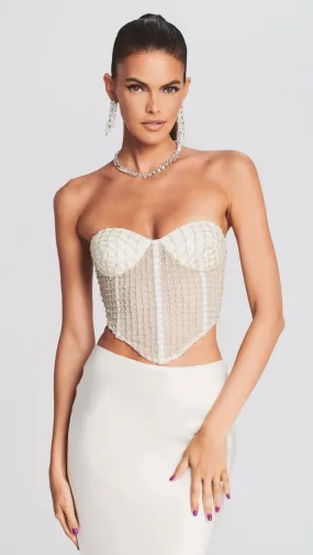 Retrofete Margery Embellished Bustier Top White for sale.