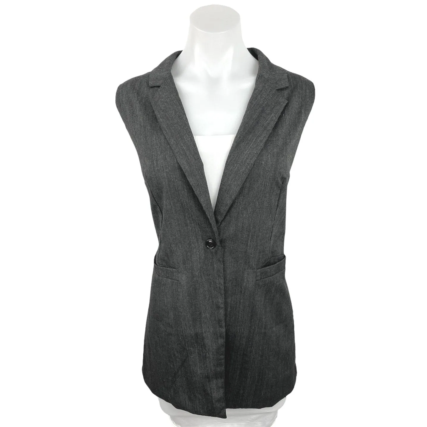 Road Mel Gray One Button V-neck Collar Pockets Sleeveless Blazer Coat Jacket M