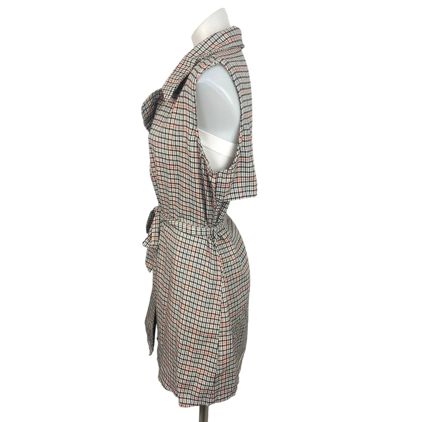 Road Mel Gray Plaid Double Breasted Tie Waist Sleeveless Blazer Coat Jacket Sz M