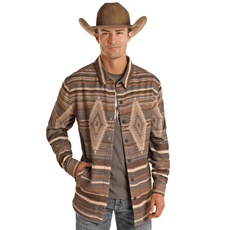 Rock & Roll Denim Men's Aztec Brown Long Sleeve Shirt Jacket BM92C01930