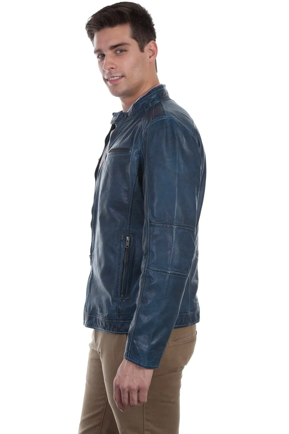 Scully Mens Denim Lamb Cafe Racer Jacket XLT