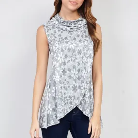 short sleeve cowl neck floral blouse