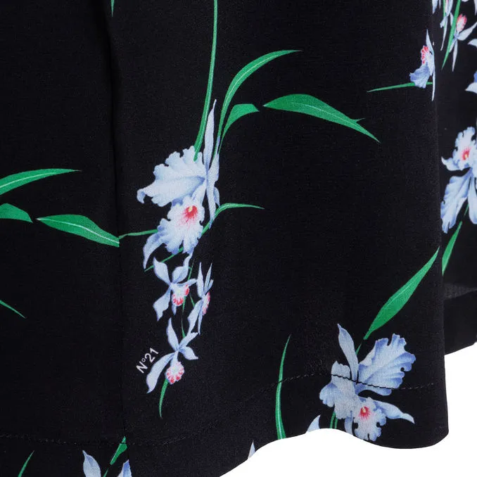 Silk Blouse Women Black - Floral Pattern