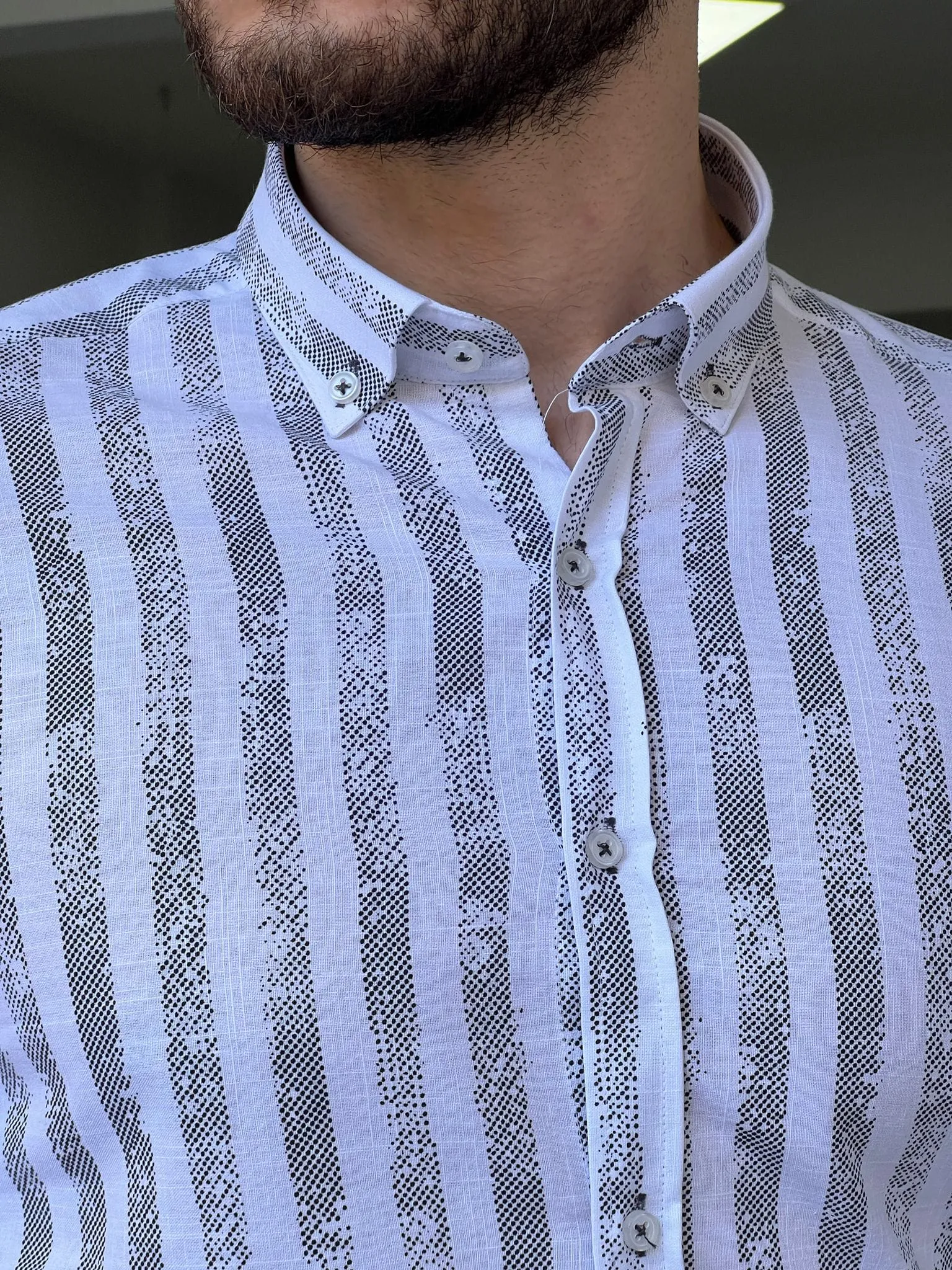 Slim Fit Stripe White Black Cotton Shirt