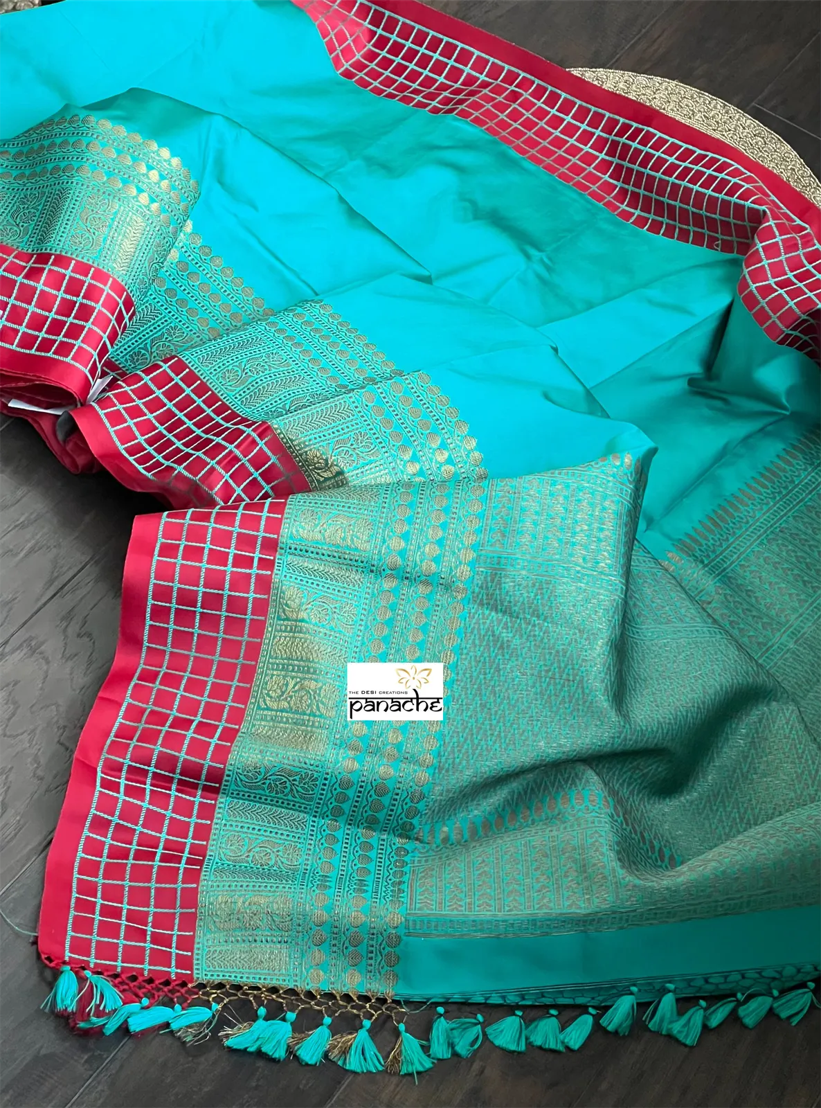 Soft Silk Banaras Saree - Turquoise Red