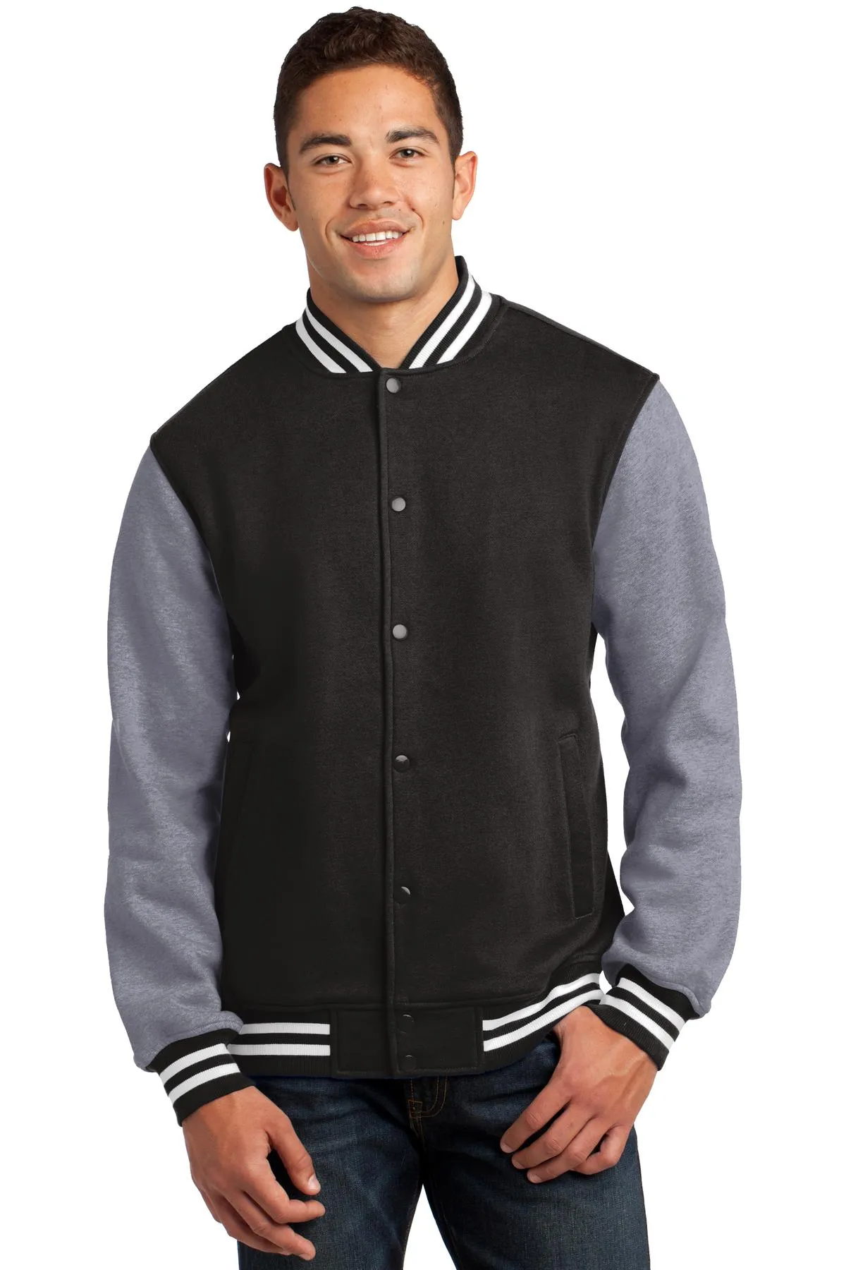 Sport-Tek Fleece Letterman Jacket ST270 Black/ Vintage Heather