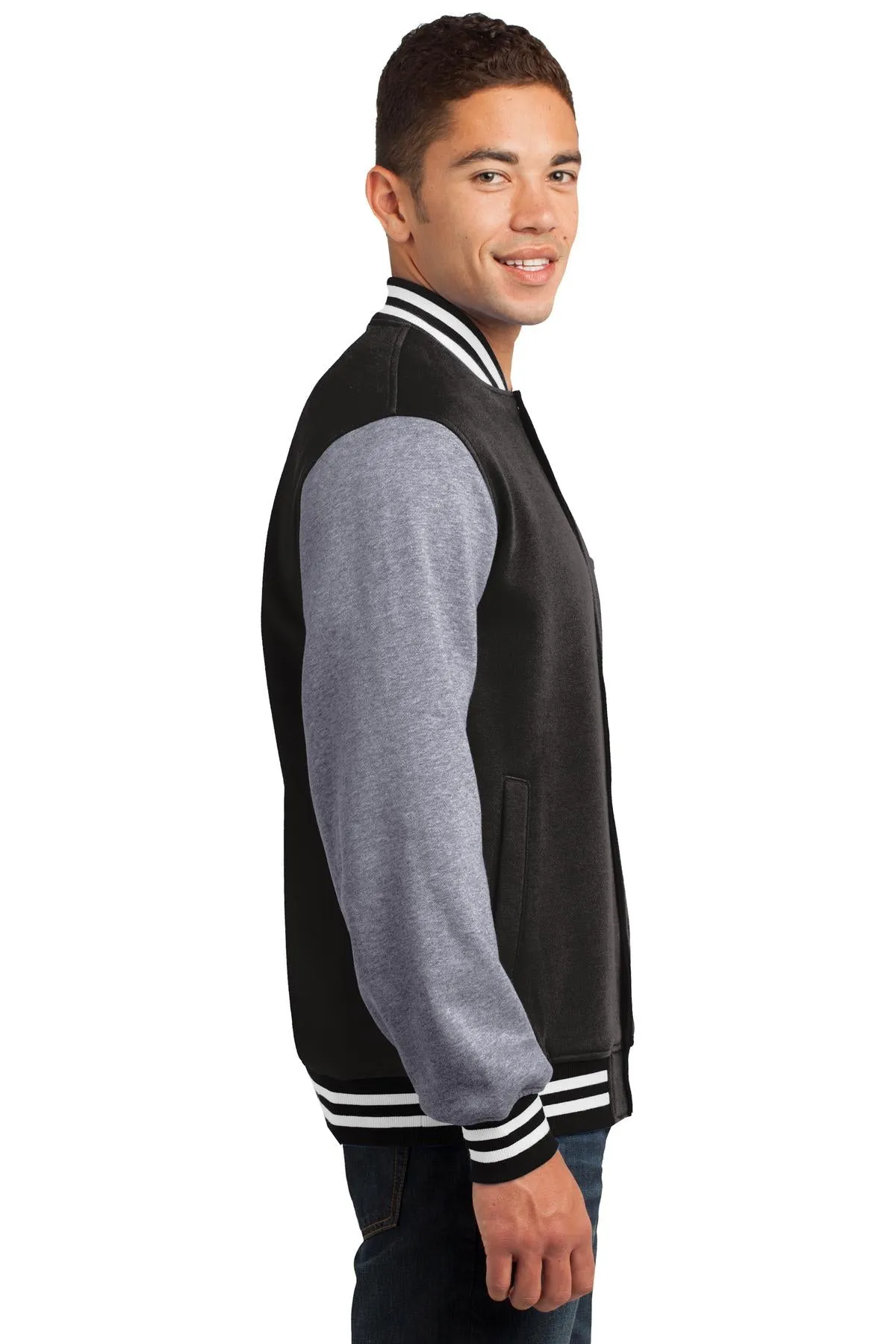 Sport-Tek Fleece Letterman Jacket ST270 Black/ Vintage Heather