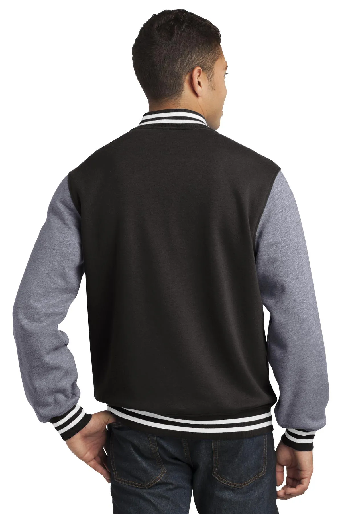 Sport-Tek Fleece Letterman Jacket ST270 Black/ Vintage Heather