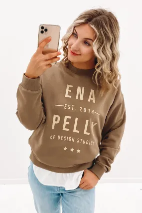 Stacked Text Sweater Washed Taupe