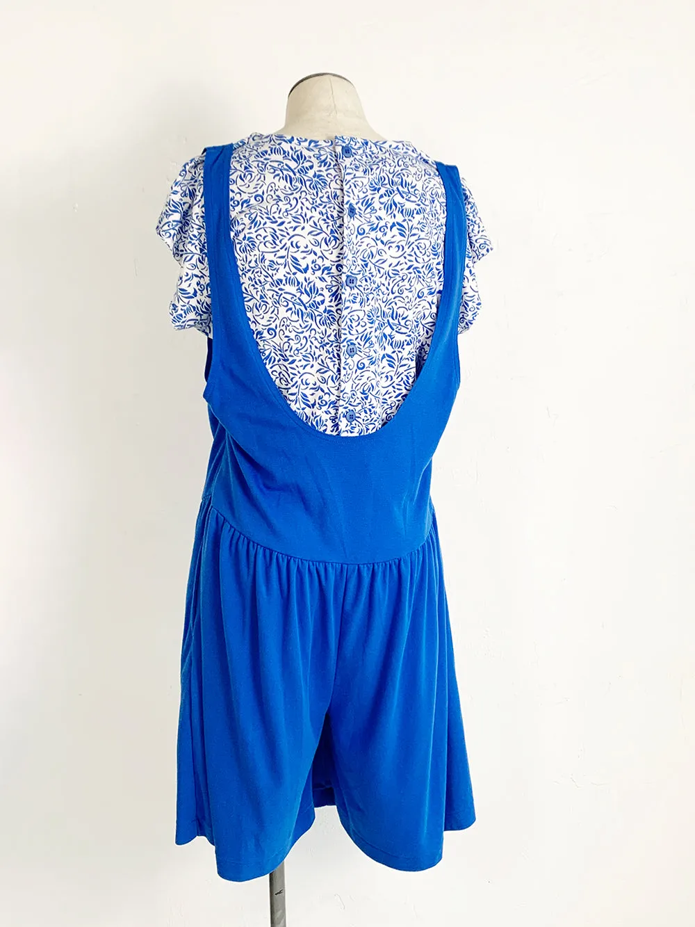 STEFANO Cotton Blend Romper - Blue and White