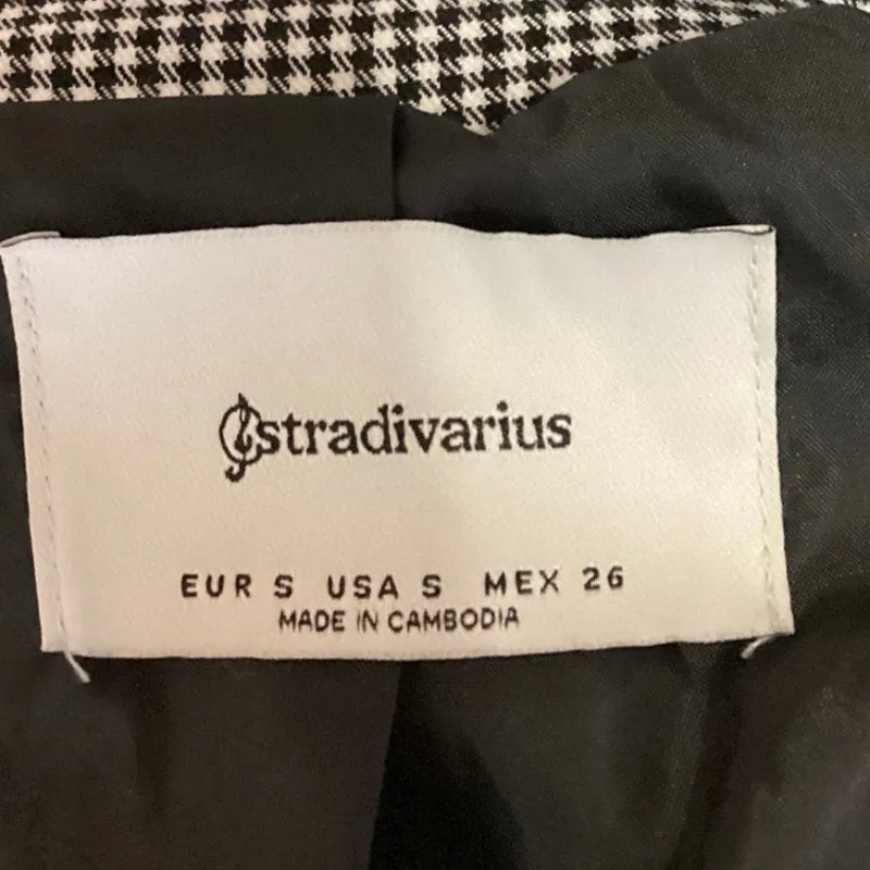 Stradivarius Black White Houndstooth Single Button Notch Blazer Jacket Size S