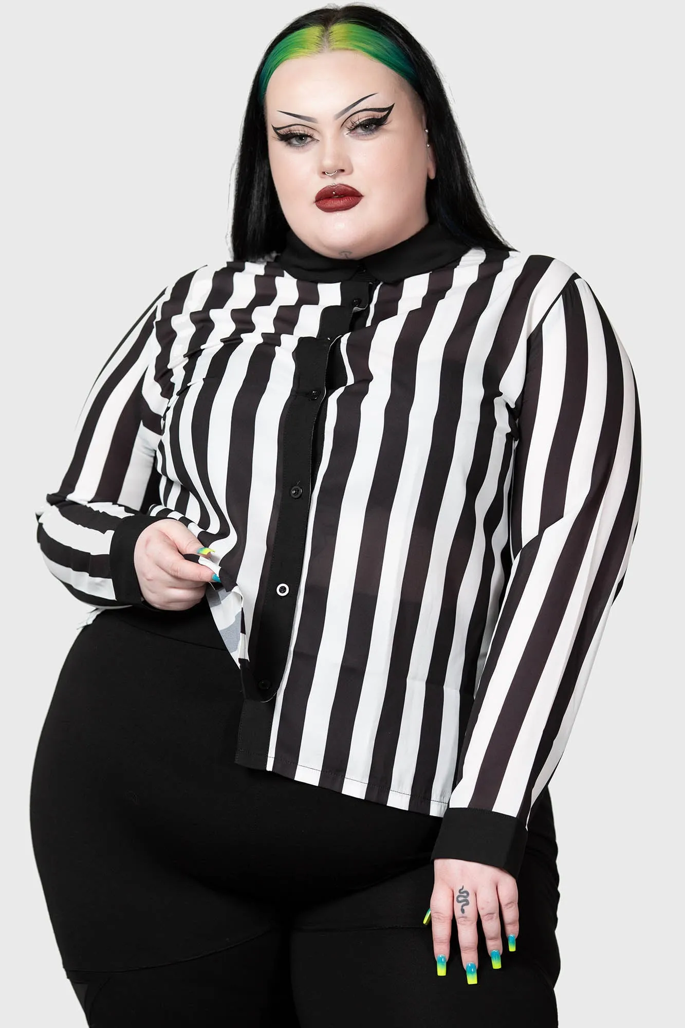 Striped Button-Down Shirt for Plus Size