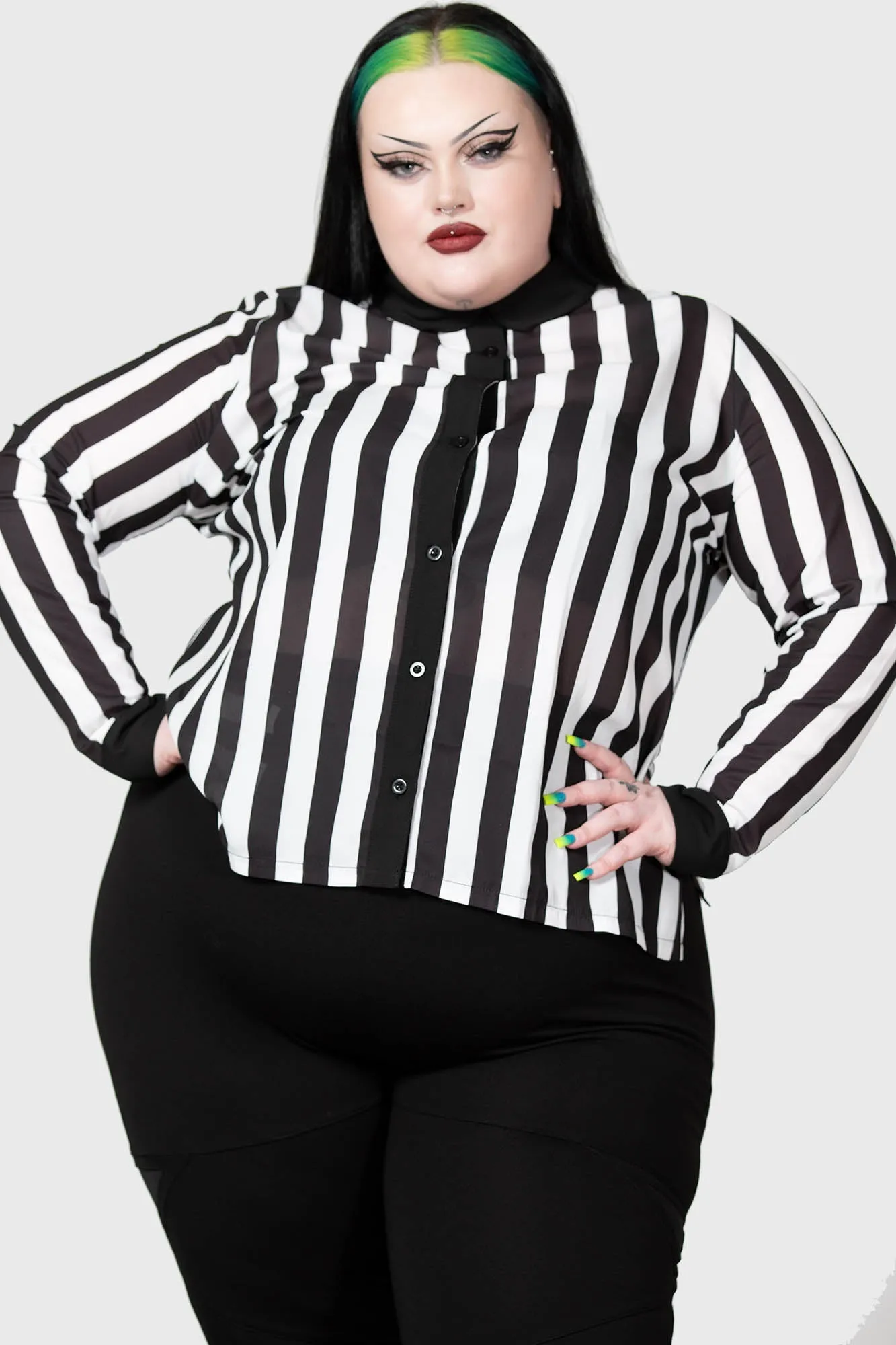 Striped Button-Down Shirt for Plus Size