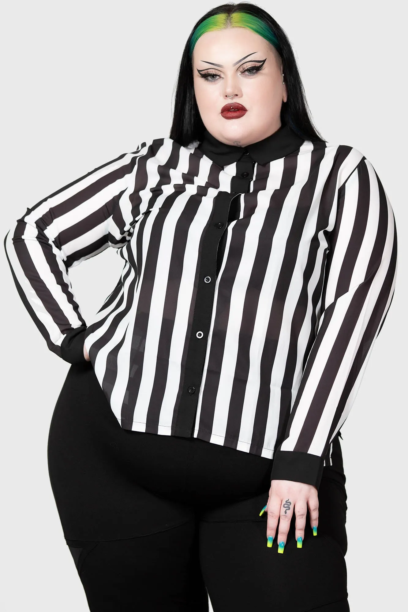 Striped Button-Down Shirt for Plus Size