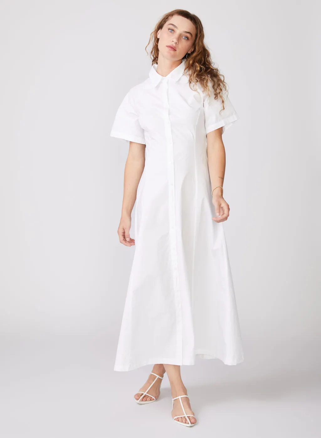 Structured Poplin Maxi Shirt Dress in White