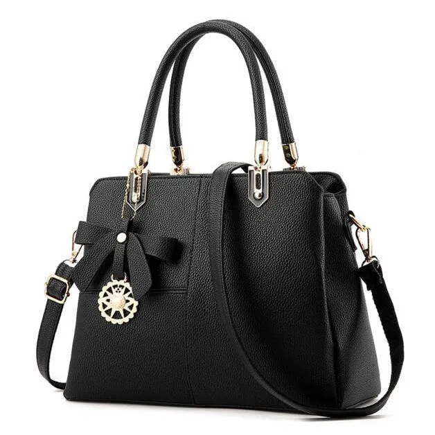 Three Color Combo Faux-Leather Tote Shoulder Bag with a Solar Symbol T - Leather Skin Shop