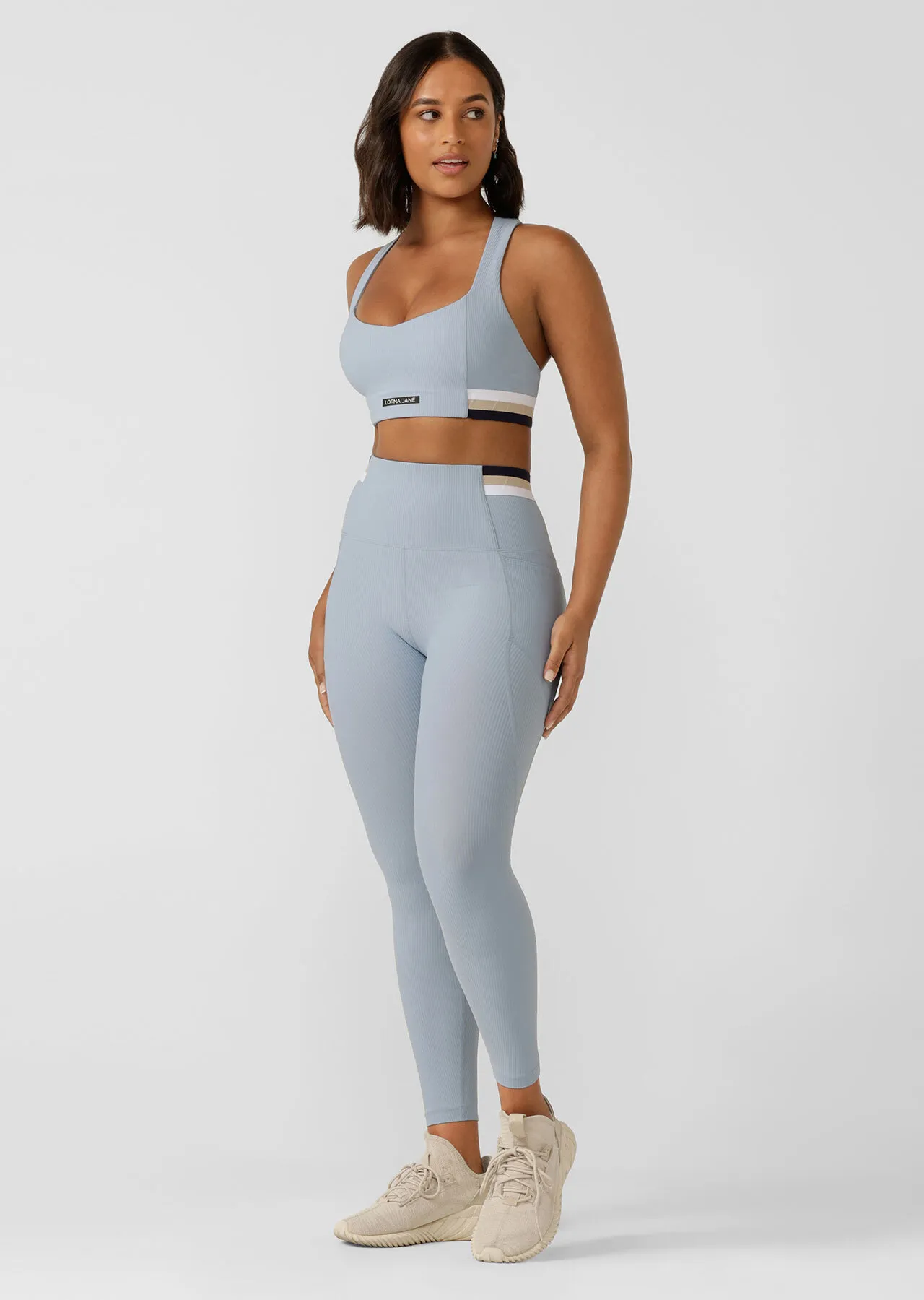 Transform Rib Booty Ankle Biter Leggings | Blue | Tights and Leggings | Lorna Jane New Zealand