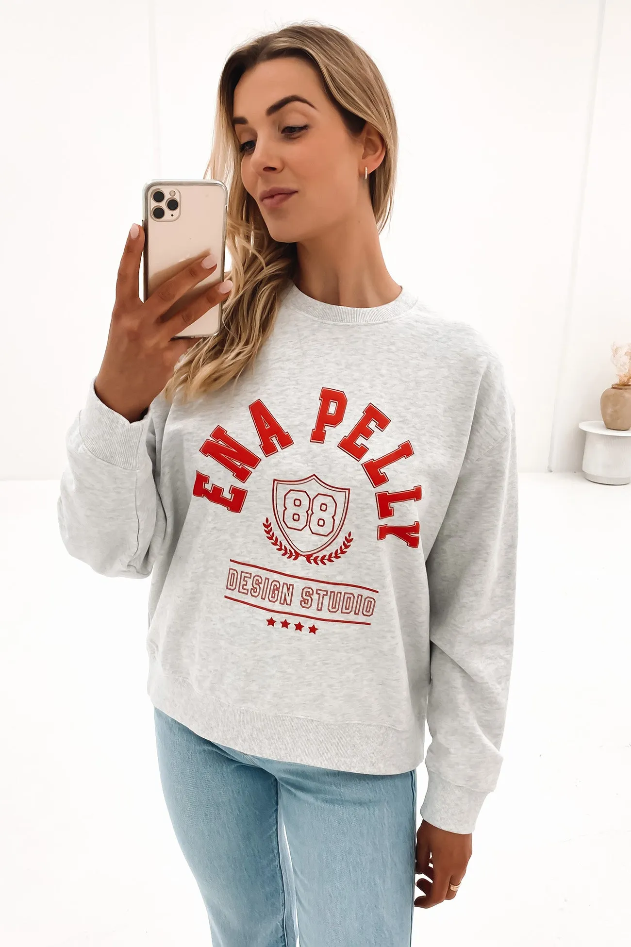 Varsity Crest Sweater White Marle