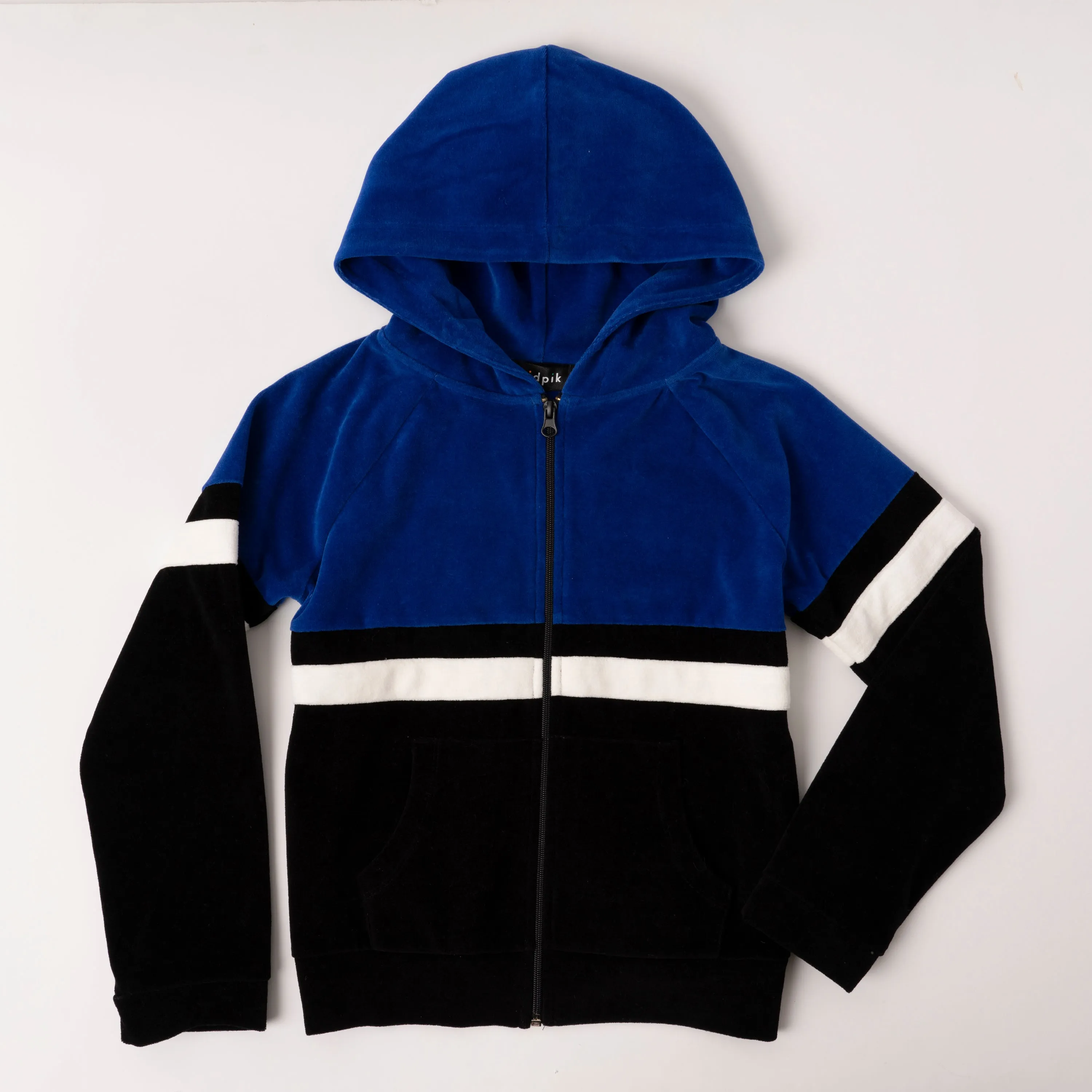 Velour Color Block Zip Hoodie