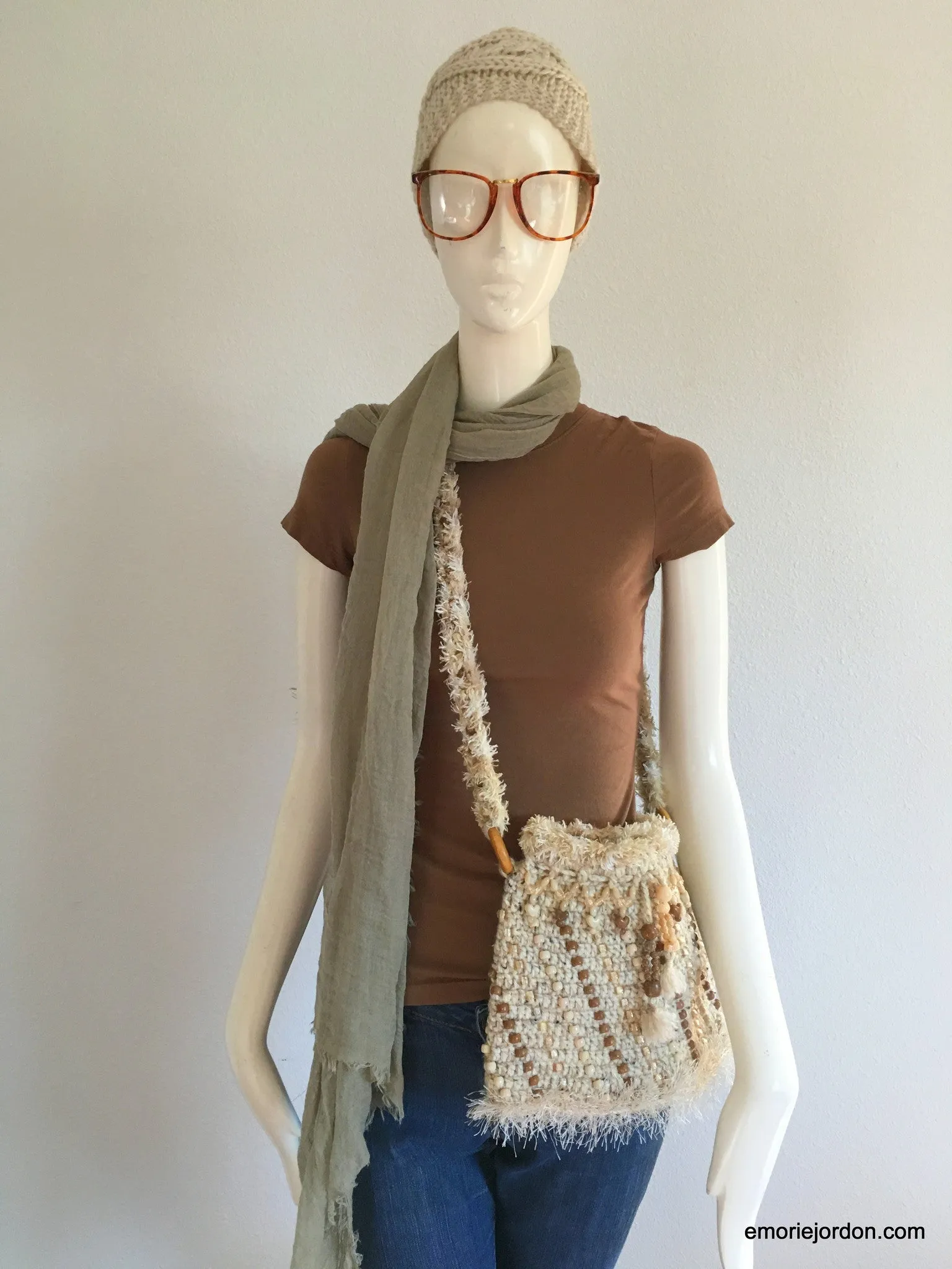 Vintage Beaded Knit Crossbody Bag