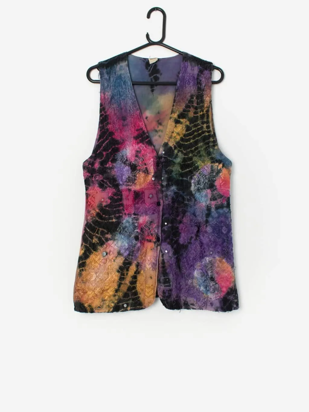 Vintage tie dye longline waistcoat with mirror work – Small