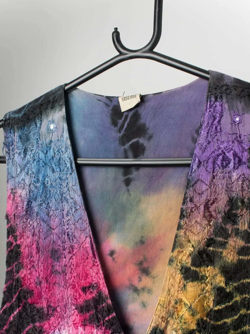 Vintage tie dye longline waistcoat with mirror work – Small