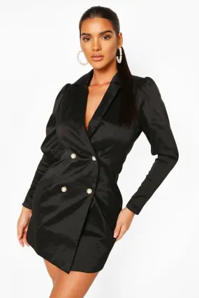 Volume Sleeve Pearl Button Blazer Dress