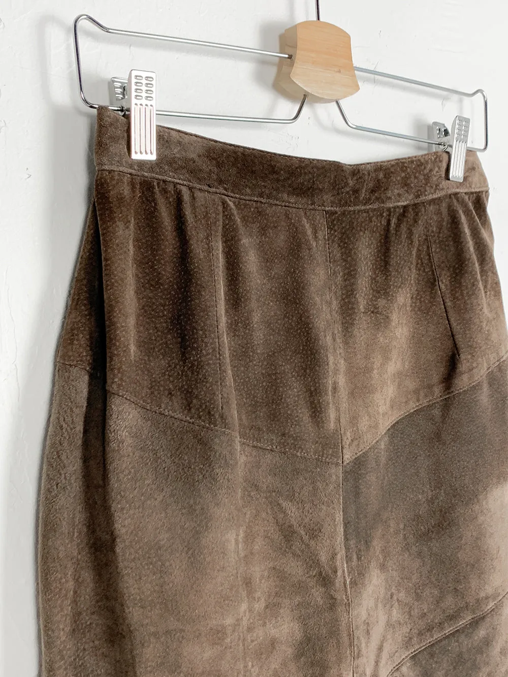 West Bay Suede Patchwork Pencil Skirt - Chocolate Color