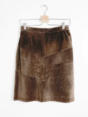 West Bay Suede Patchwork Pencil Skirt - Chocolate Color