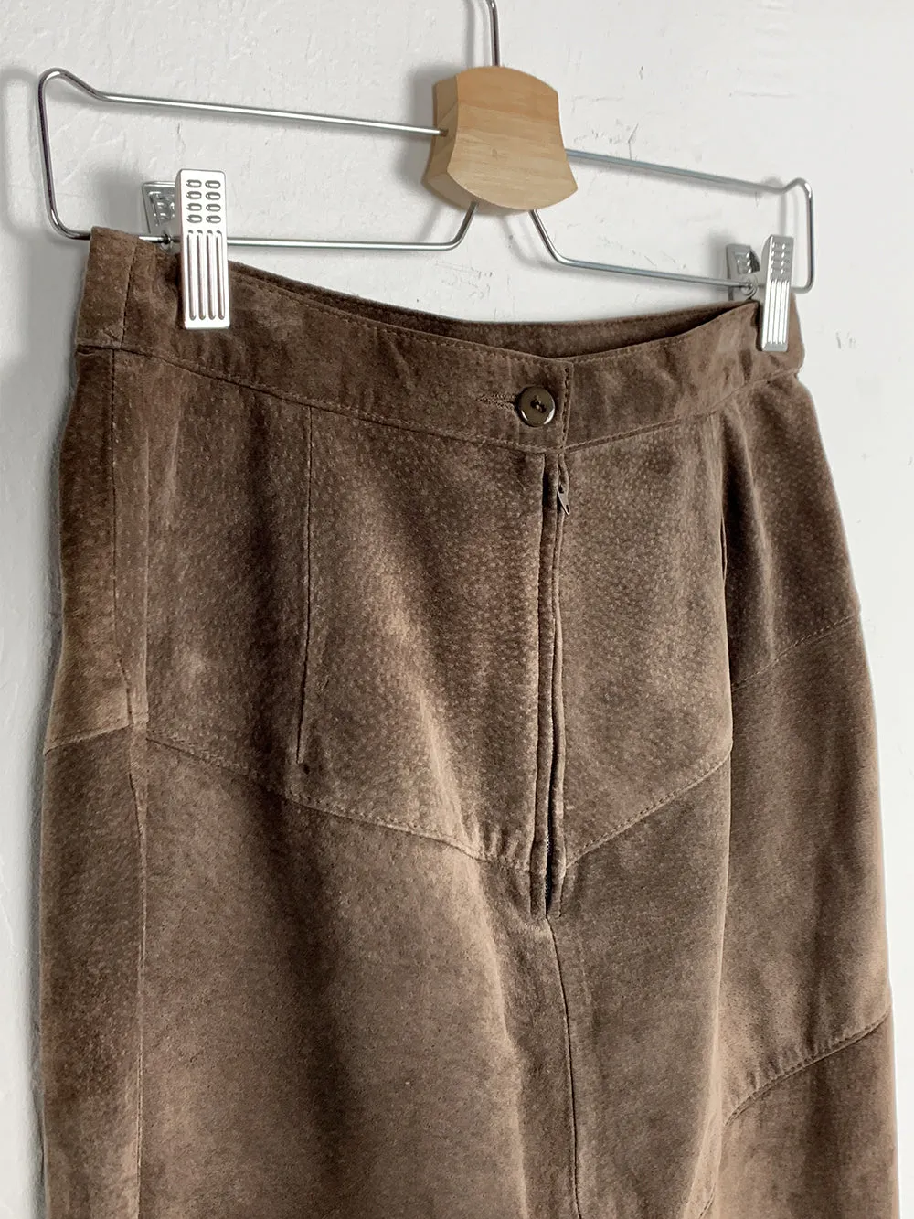 West Bay Suede Patchwork Pencil Skirt - Chocolate Color