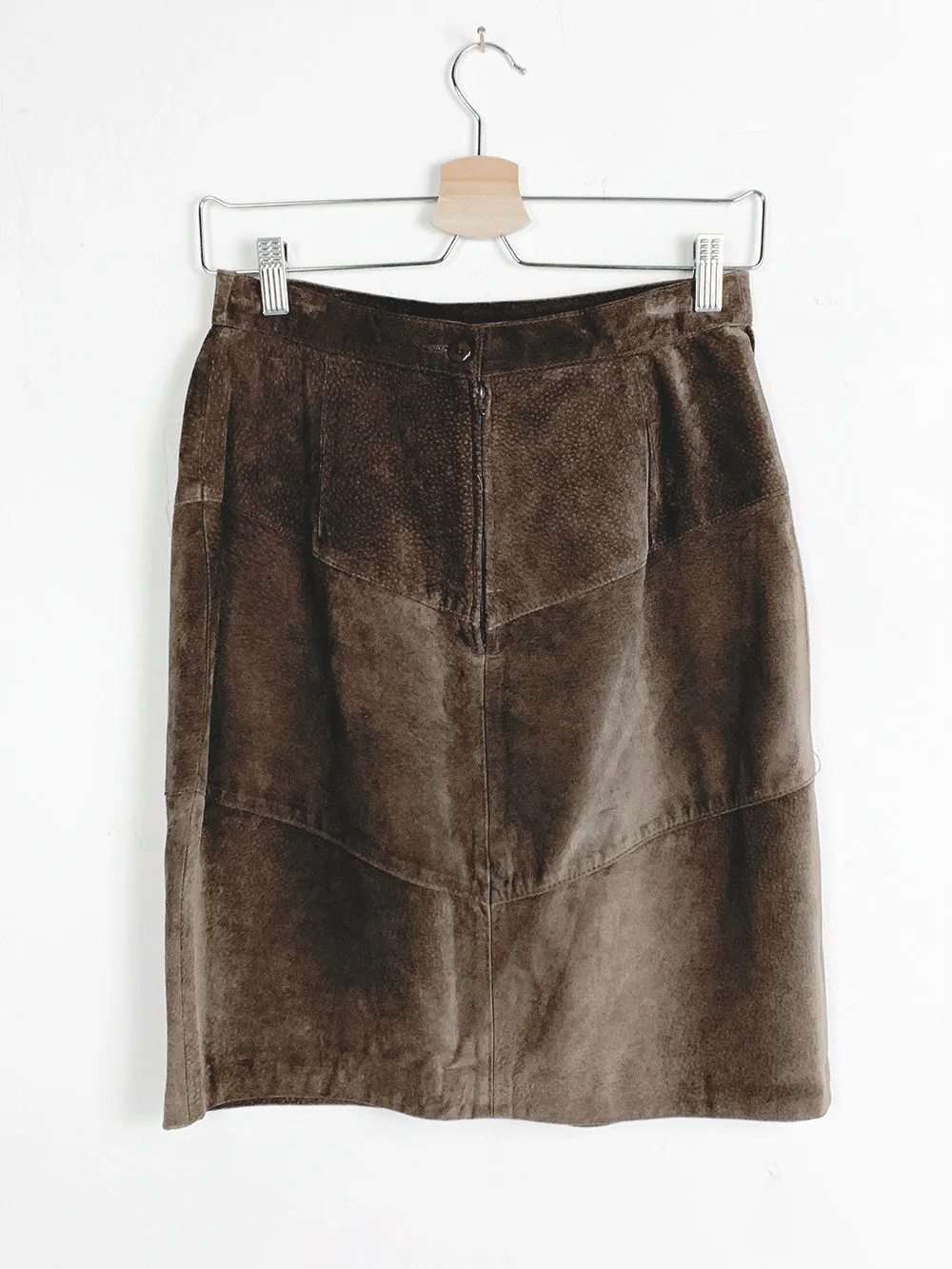 West Bay Suede Patchwork Pencil Skirt - Chocolate Color