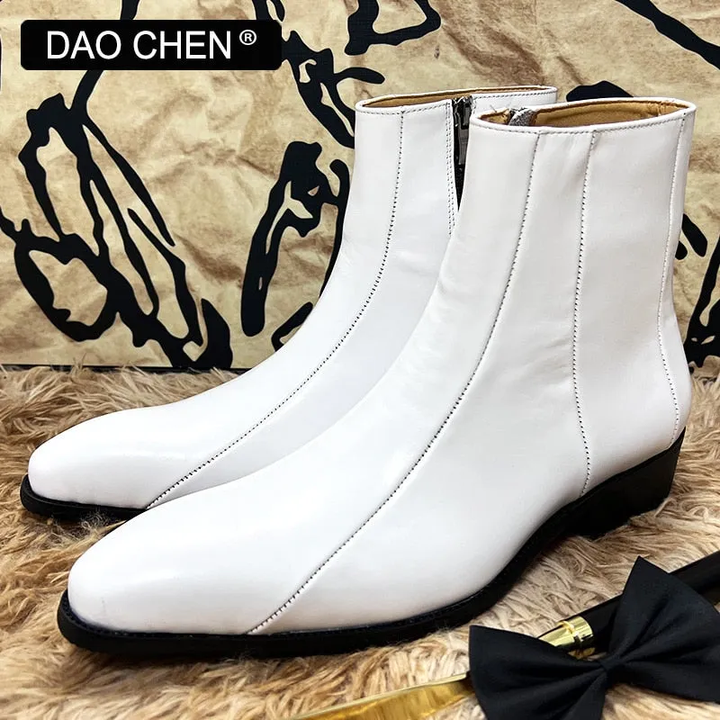 white leather dress shoe boots for men's wedding